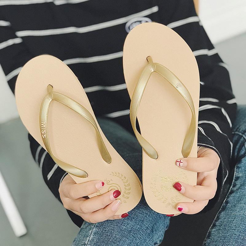 Cute Flip-flops Women's Summer Fashion Outer Wear New Student Non-slip Bathroom Pinch Feet Beach Seaside Cool Slippers New