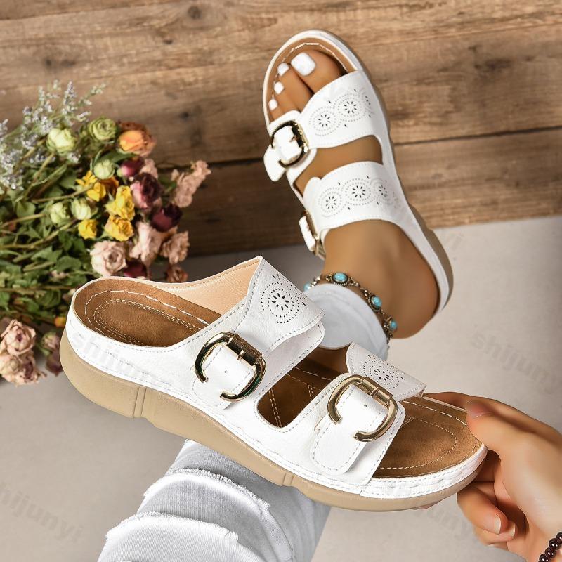 Fashion Women Slipper Fashion Summer 2025 Peep Toe Wedge Casual Slippers Platform Buckle Outdoor Comfortable Anti Slip Roman Beach Shoes