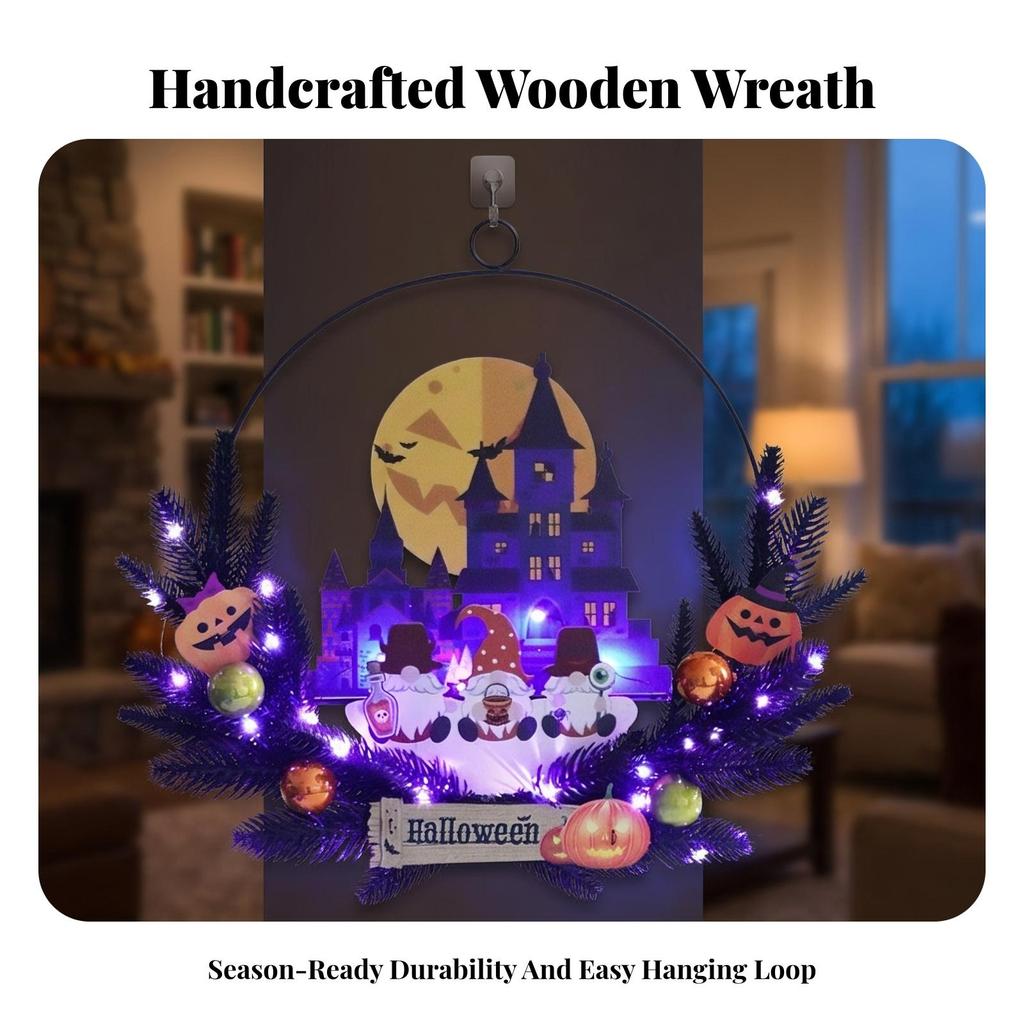 Halloween Wreath with Timer Festive Lighted Reusable for Window