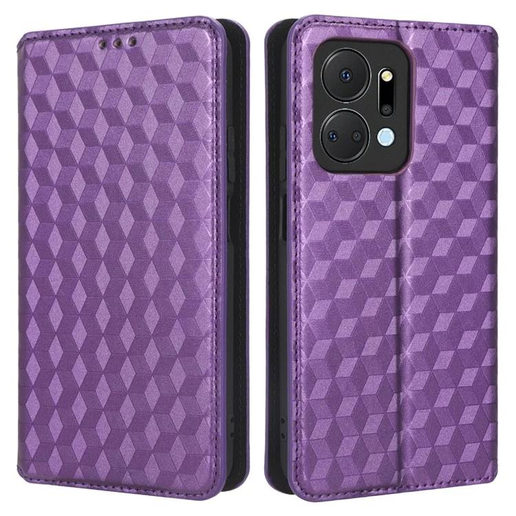 For Honor X7a 5G / Play7T 5G stojánek na peněženku na telefon Kryt na telefon s kosočtvercovým vzorem z PU kůže