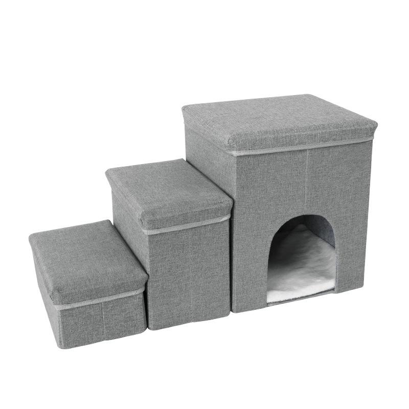 Foldable Three-Layer Storage Box Dog Steps with Nest for Small Pets