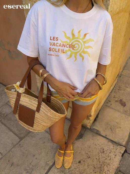 Oversized print T-shirt: Les Vacances Soleil 3XL