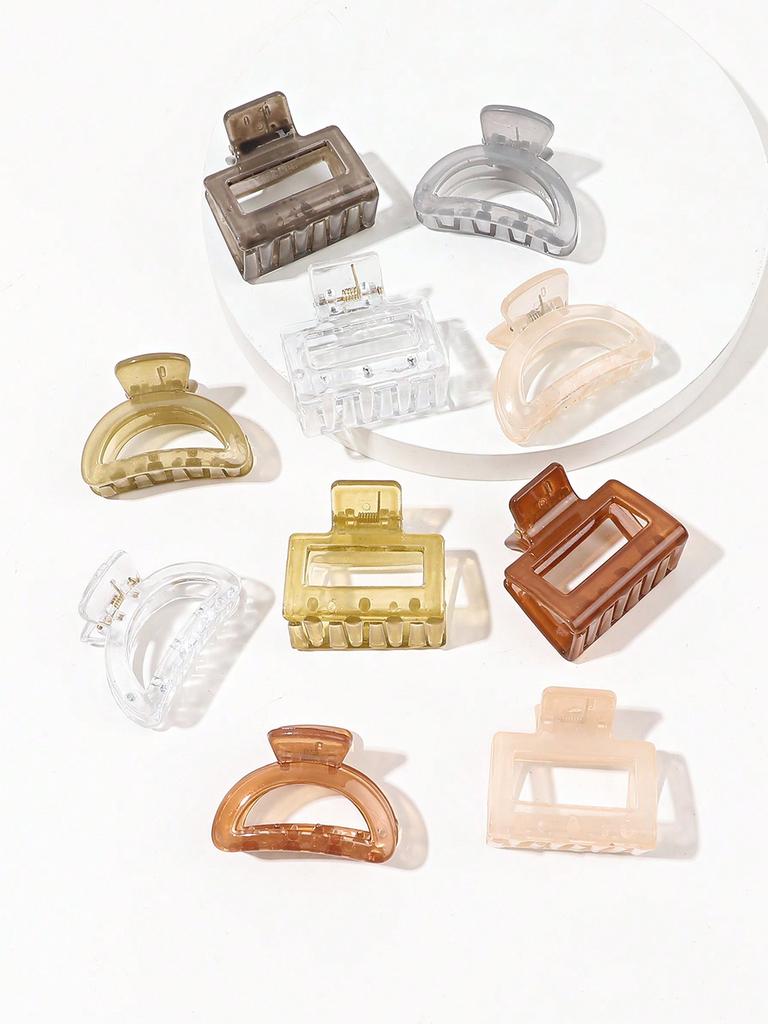 10Pcs Matte Semicircle Rectangle Hair Claw Clips for Women Girl for Thin Medium Hair,Nonslip Jaw Clips (Beige,Khaki,Brown,Black)