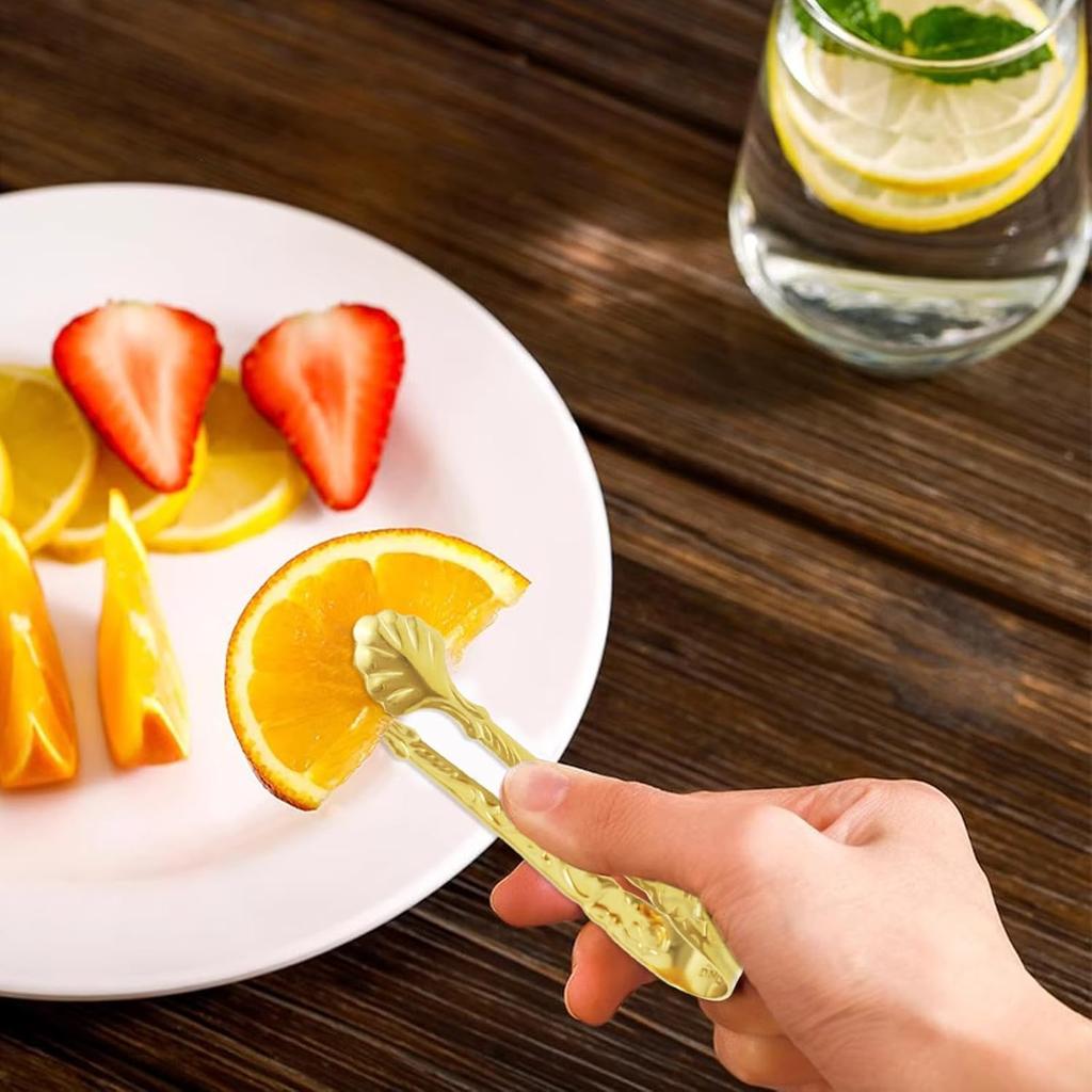 Honbay 2PCS Stainless Steel 3.74 Inch Vintage Rose Handle Sugar Cube Tongs Ice Cube Tongs Mini Serving Tongs Small Food Clips Kitchen Tiny Tongs for