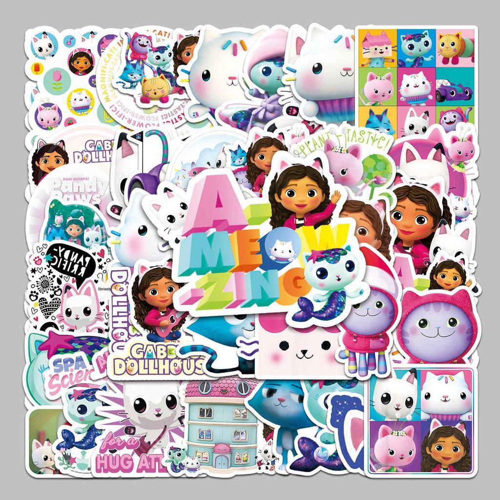 Gabby's Dollhouse Cartoon Stickers: 50 Waterproof Sheets for Suitcase, Scooter, Computer, and Tablet Decoration