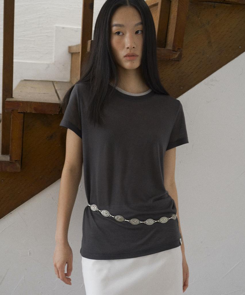 FROMWHERE Layered Neck T-Shirt Charcoal