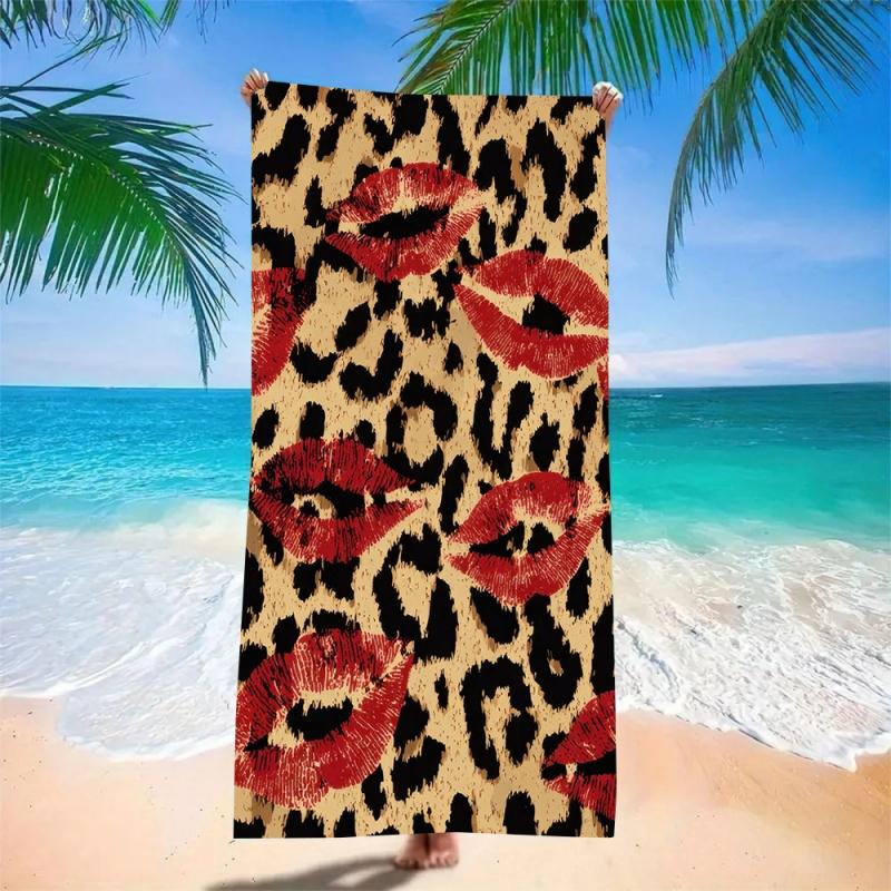 Leopard Print Lips Beach Towel - Super Absorbent Quick Dry Microfiber, Stylish Sand-Free Blanket for Picnic & Outdoor Relaxation