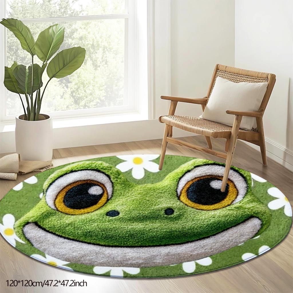 Flanell Bedruckter Lachender Frosch Runder Teppich Innen Teppich für Wohnzimmer Schlafzimmer Rutschfest Weiche Fußmatte Lustige Tier Thema Dekoration