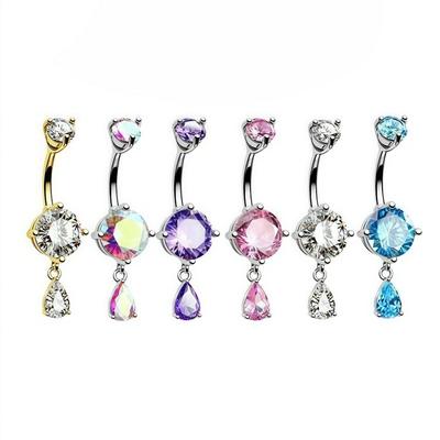 Cute Stainless Steel Belly Button Rings Crystal Teardrop Shape Navel Ring Colorful Silver Belly Piercing Jewelry Sexy