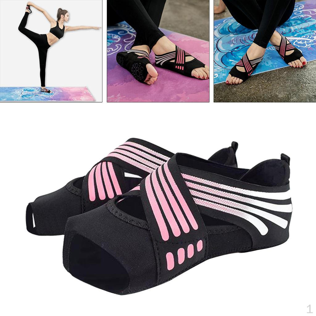 1 Pair Non Women Yoga Shoes Pilates Grip Socks for Physical Activities, Exposed Half Toes