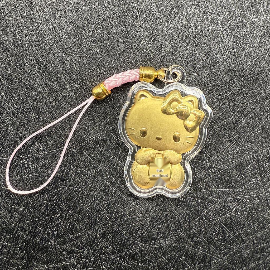 Hello Kitty Money-Attracting Golden Keychain Charm - Cute Backpack Ornament & Gift for Drivers