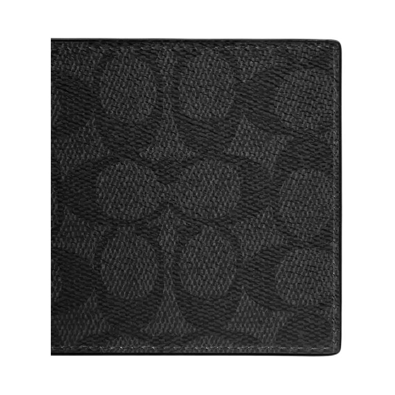 Coach 11 Logo Print Design Signature Coated Canvas Wallet Men Wallet Black Gray CY406-QBMI5