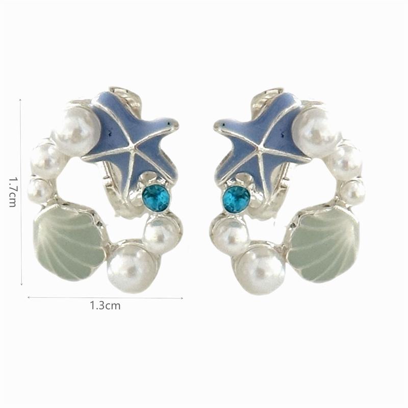 Trendy Ocean Style Zircon Imitation Pearl Blue Shell Starfish Earrings Stud For Women Earring Ear Ring Jewelry Gift