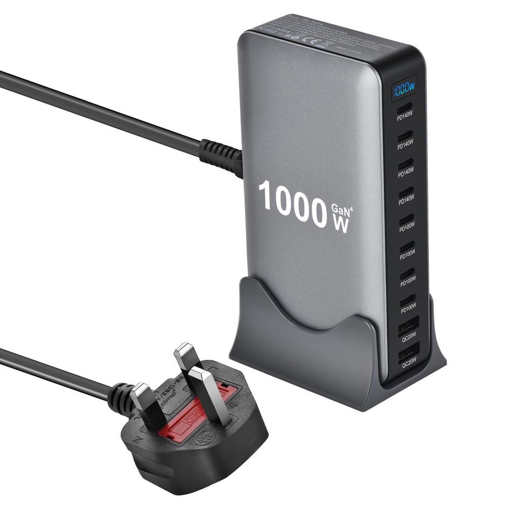 1000W Multi-Port Desktop-Ladegerät mit 8C2A Schnellladung, 200W Gesamtleistung für Laptops, Tablets und mehr - Neues Modell