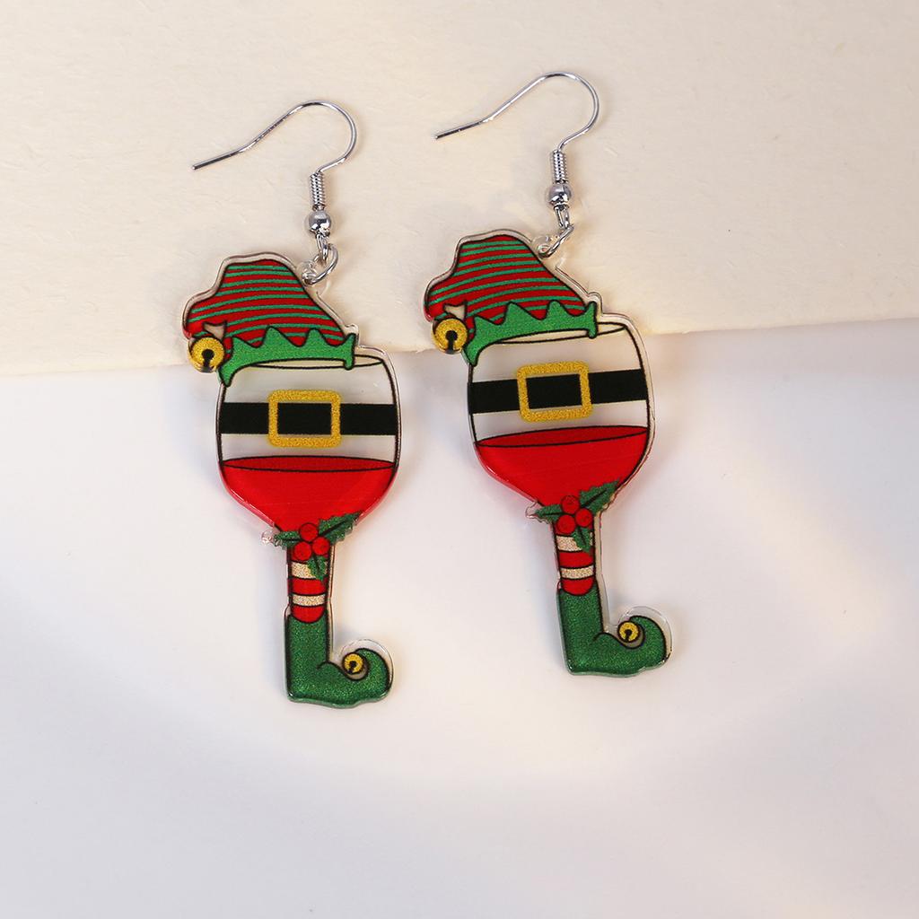 Exaggerated Christmas Elk Snowflake Earrings, Personalized Gloves Snowman Design Acrylic Earrings