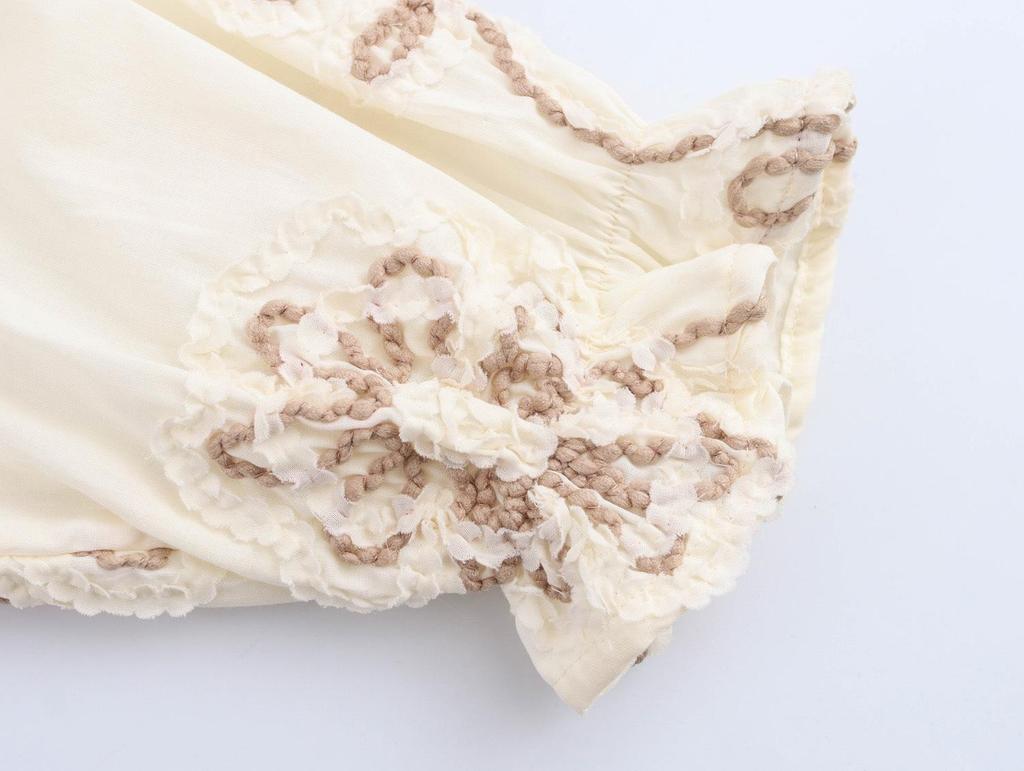 Europäischer & Amerikanischer Stil Blumenstickerei Hemdkleid