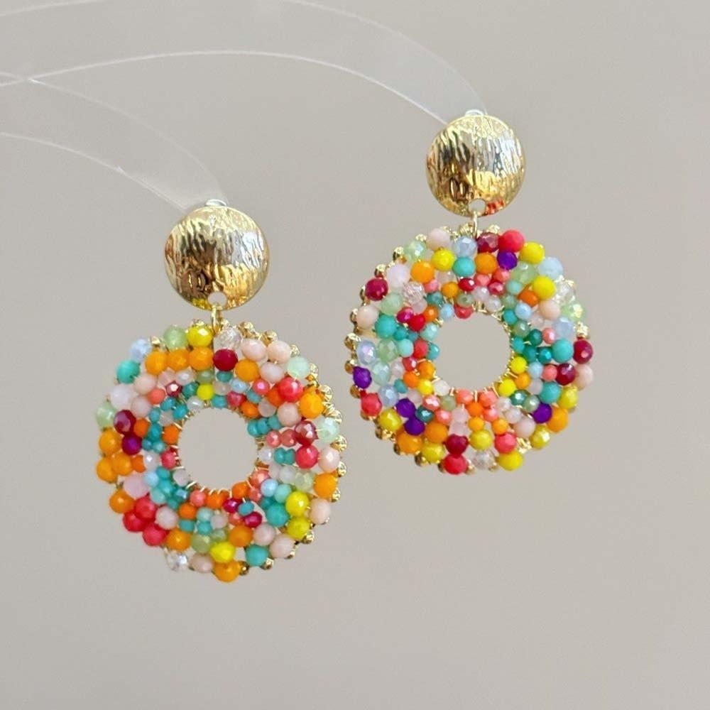 1 pair Ethnic Style Glass Mini Beads Earrings Jewelry Round Beaded Earrings Banquet