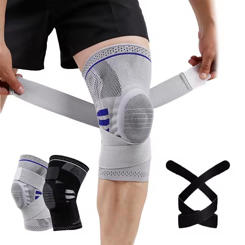 Adjustable Knee Brace with Silicone Pad Spring Stabilizers Breathable Compression Knee Support for Sports Running Basketball Gym
