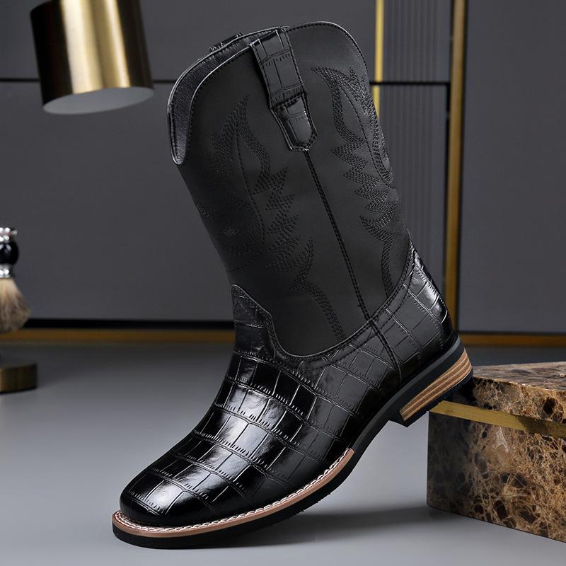 Mode Leder Mode Lässige Cowboy Stiefel für Herren Herbst Winter Neue Designer Steinmuster Chelsea Boots Männlich Retro Designer Schuhe Mann
