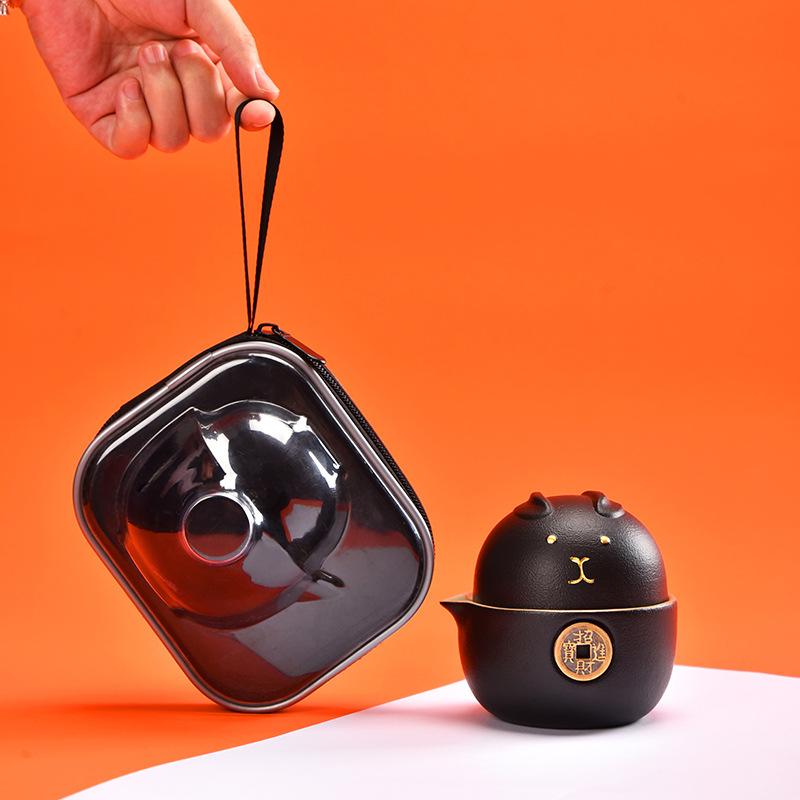 

Портативный дорожный чайный набор Express Cup 1 чайник 2 чашки Портативный чайник Чайная чашка Подарочный набор для чая на открытом воздухе Керамические чайники Чашки Gaiwan чёрный