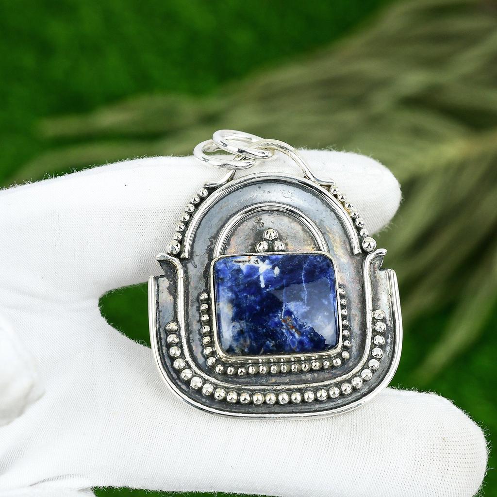 Schwestern-Tag Sale Sterlingsilber Natürlicher Sodalith Handgefertigt Lünettenanhänger Schmuck