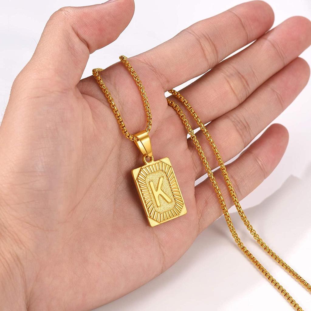Initial Letter Pendant Necklace Stainless Steel Golden Cuban Chain A-Z Alphabet Name Jewelry For Men Women Gift