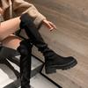 Platform Knee High Boots for Women Autumn Winter Slip On Leather Boots Woman Elastic Thick Soled Over Knee Botas