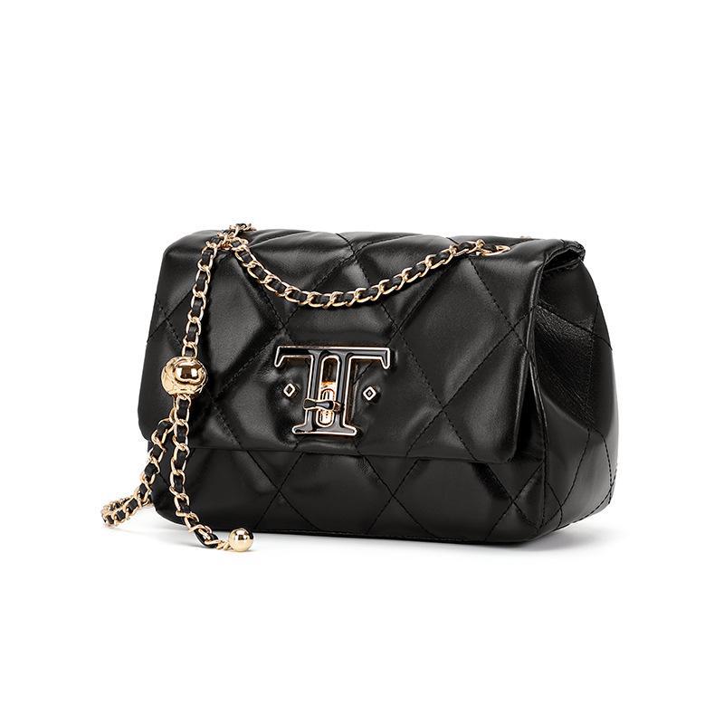 

Женская кожаная сумка на плечо с бриллиантовой цепочкой 2024 года — популярный дизайн небольшого квадрата 21*8*15CM чёрный