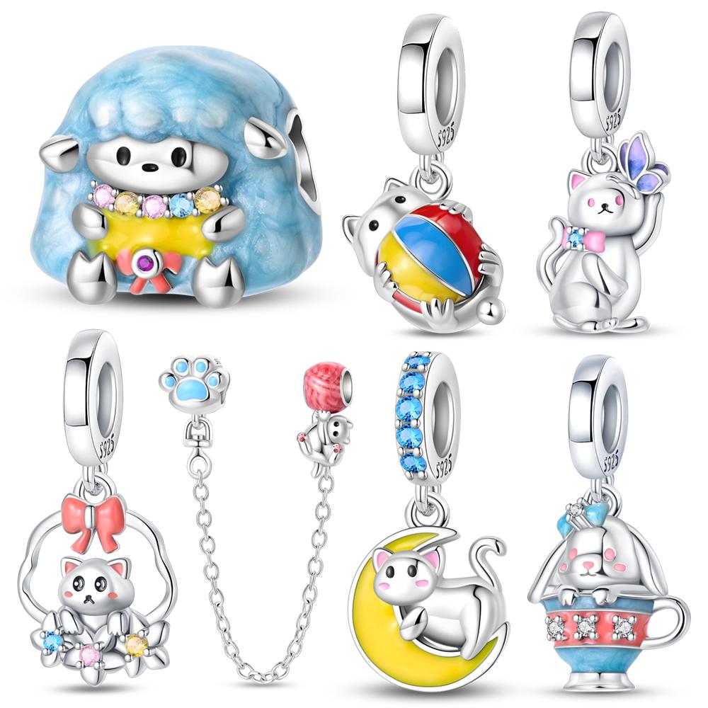 Boutique Niche Relaxation Kitten Series Copper Metal Plated Dangle Charm Bead Component Compatible With Authentic Original Designed For Your Bestie