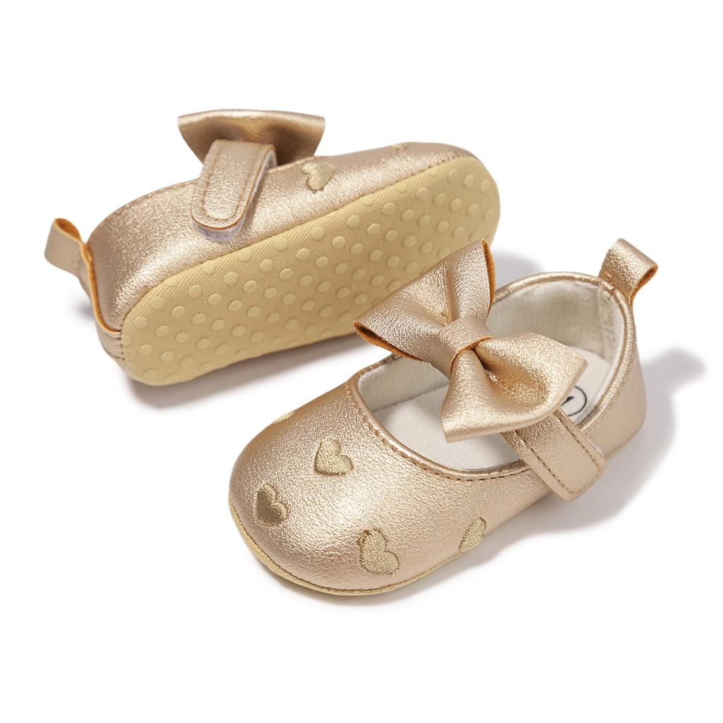 Meckior Baby Shoes Classic Dress Cute Bow-knot Heart Anti-slip Soft Sole First Walkers Infant Baby Girls Toddler Shoes 0-18m