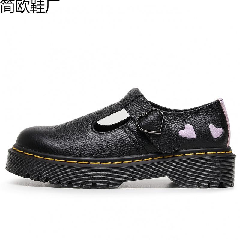 Martin boots medium thick-soled characters with Mary Jane women s shoes the first layer of genuine leather small leather shoes lychee pattern love Order 12080₽