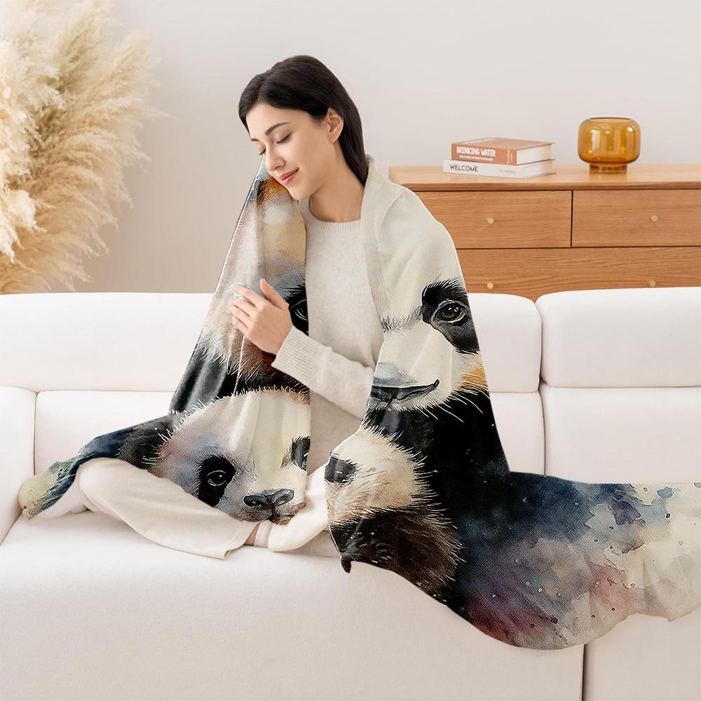 1 Stück Riesenpanda Mutter & Junges Druck Flanelldecke - Schwergewichtig Weich Plüsch Ganzjahres Luxus Tagesdecke, Maschinenwäsche