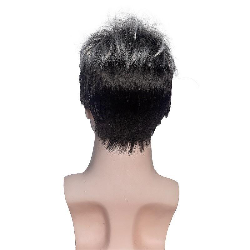Synthetic Wig With Bangs Short Wigs Men Natural Straight Wigs Mixed Black Grey Mixed Wig Heat Resistant Fiber Wig Daily Use Cosplay