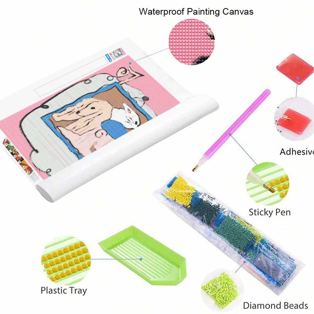 Diamond Art Kit DIY Cute Rabbit Dog Friends Pattern Full Drill Rhinestone Painting Canvas Handmade Wall Decor Home Art Craft Gift