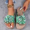 Damen Mode Freizeit Schuhe Flach Urlaub Feiertags Hausschuhe für Frau Geflochtenes Blumenmuster Offene Zehen Strand Flip Flops 2026