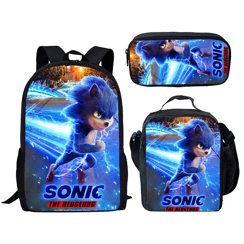 Sonic Rucksack-Set für Kinder 3-teilig Anime Schultasche Brottasche Federmäppchen Grundschüler Geschenk