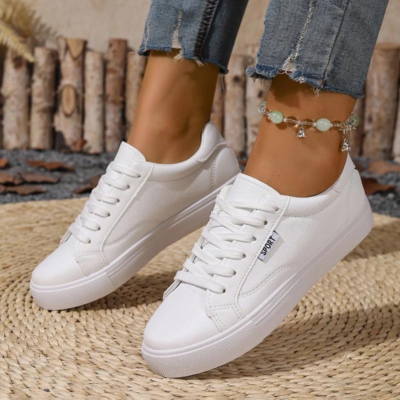 White Shoes Women's Spring Autumn Flat Bottom Sneakers Casual Lace Up Students College Style Shoes