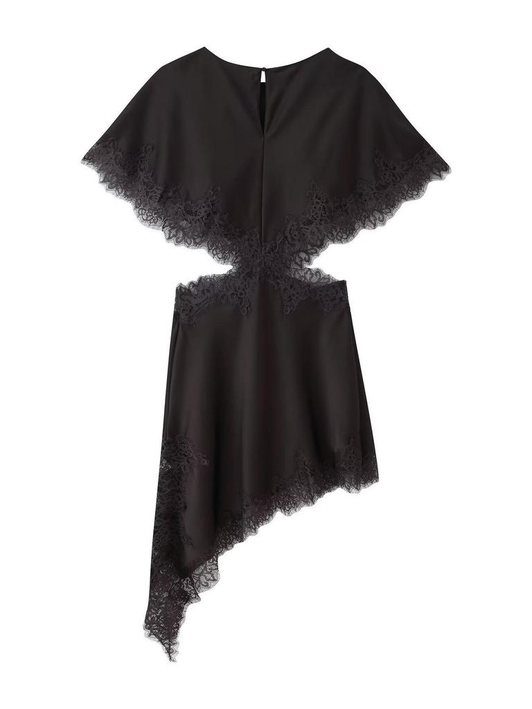 Autumn/Winter Lace Trim Cut-Out Waist Patchwork Dress for Women