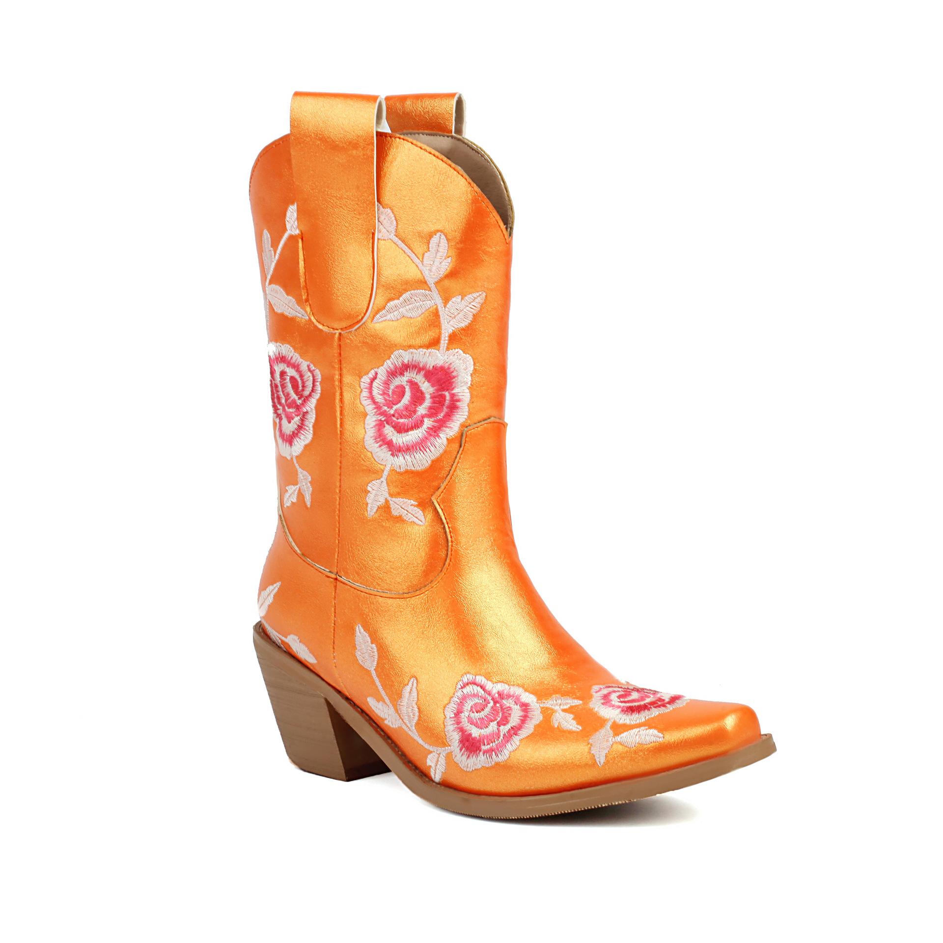 

Fashion IPPEUM Women Cowboy Boots Mid Calf 2024 New in Block Heel Black PU Leather Western Cowgirl Shoes 245 оранжевый