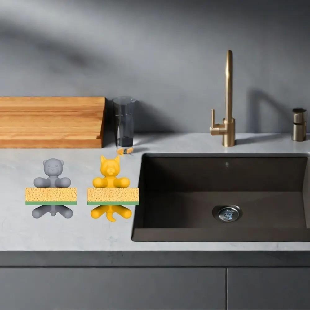 2 Stück Katze Bär Form Spülbürste Aufbewahrungsgestell Cartoon Stehgestell Küchengebrauch