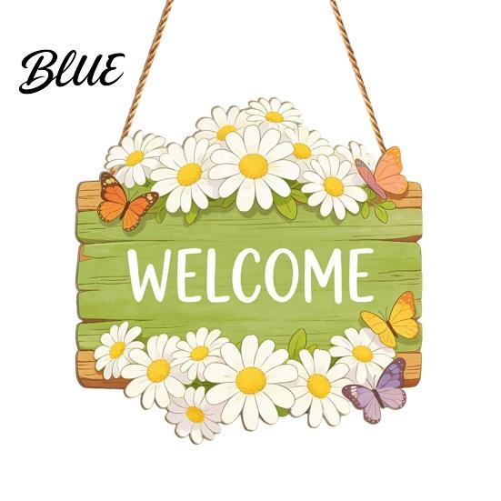 Outdoor Entrance Sign Wooden Welcome Sign, Rustic Door Hanging 2D Daisy Butterfly Print, Halloween Thanksgiving Easter Seasonal Holiday for
