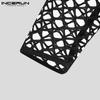 INCERUN S-5XL Summer Mens Fashion Long Sleeved Bare-midriff Tops Sleeveless O-neck Undershirt Mesh See-through Shirts Black Clubwear