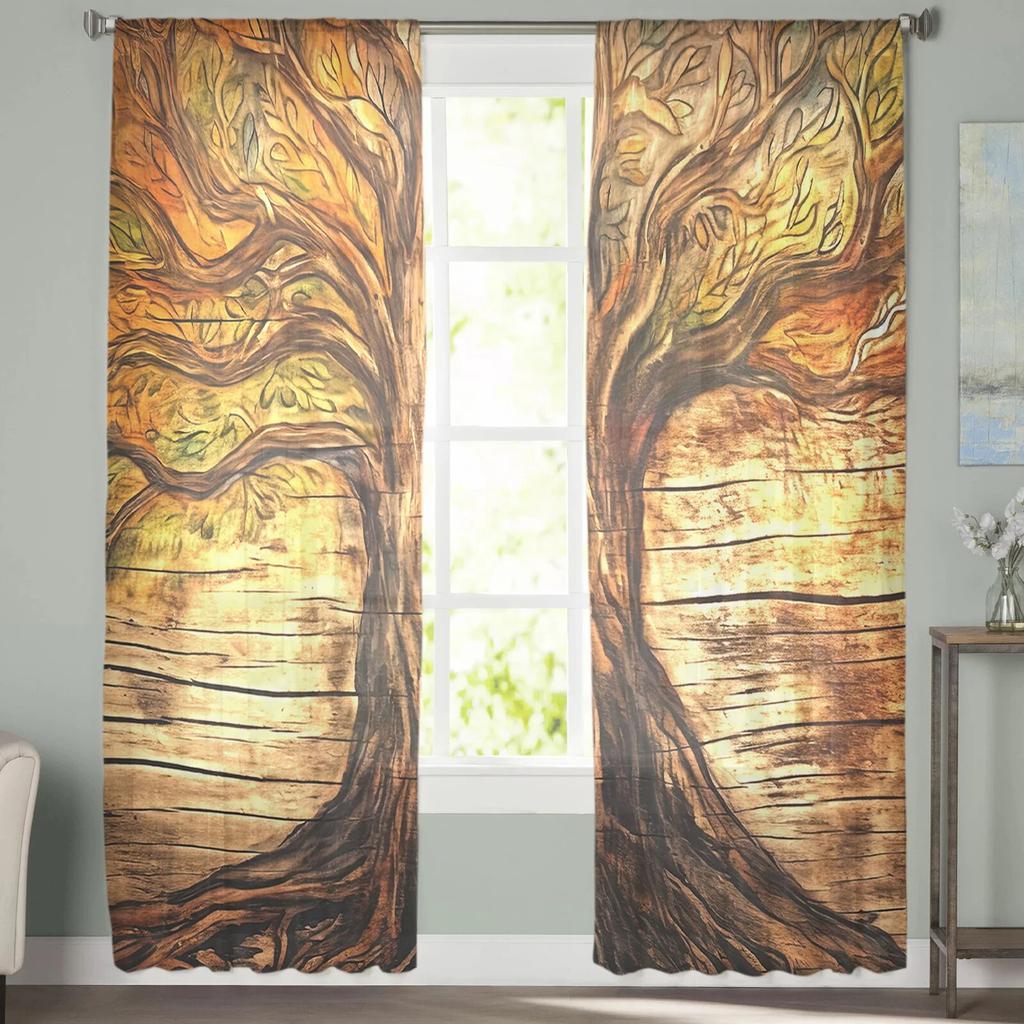 Tree Plank Tulle Curtains For Living Room Sheer Curtain For Bedroom Window Blinds Voile Curtains