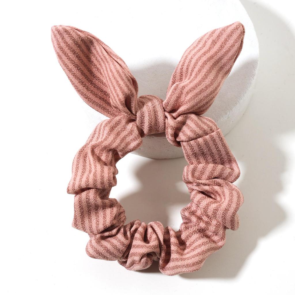 Striped Rabbit Ear Bow Headband - Pure Cotton Korean Style Elastic Hair Tie