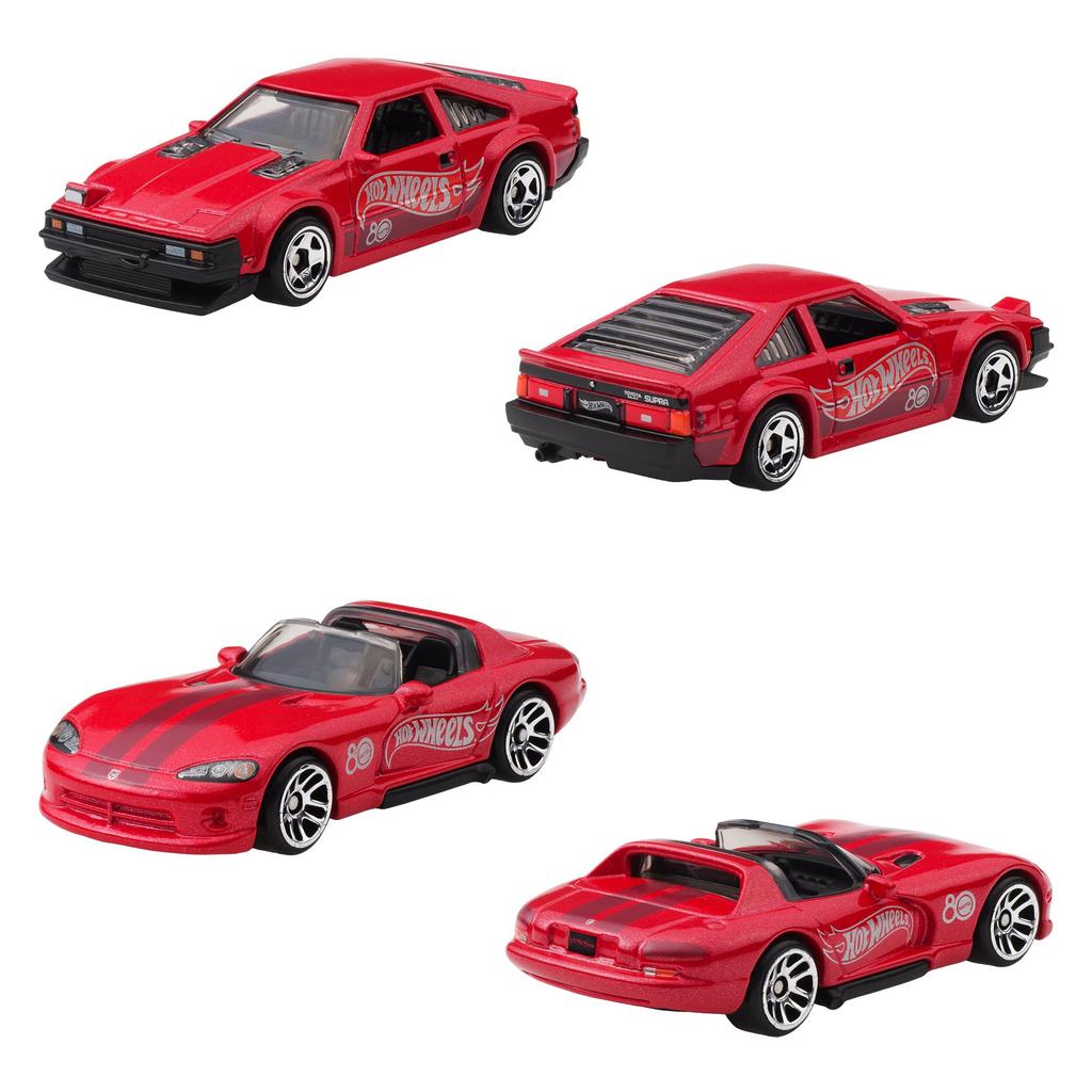 Hot Wheels Mattel Vehicul Jucărie Mini Aniversare 80 de Ani Vârsta 3 și JGK09 Pachet 8 Mașini, Sus, Roșu,