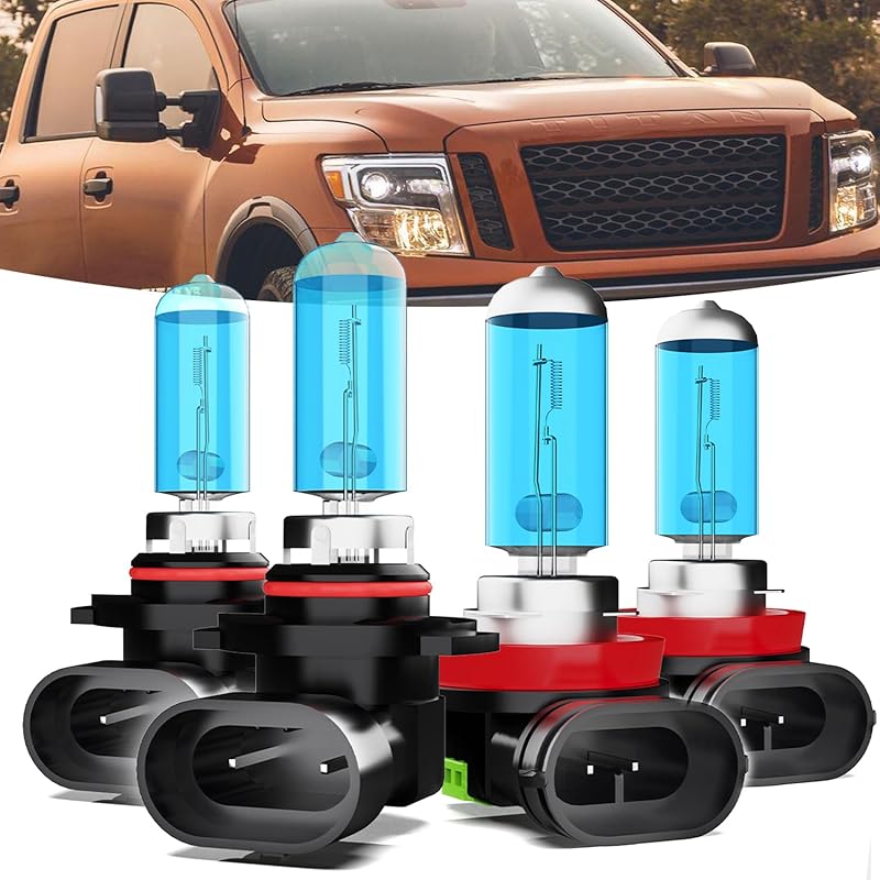 Halogen Headlights Fit For Nissan Titan 2004-2015 Headlight Bulbs,9005/HB3/H10 High Beam+ 9006/HB4 Low Beam+ 880/881/H27 Fog Light Combo,Plug And