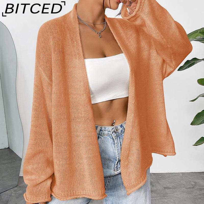 BITCED Loose-Fit Lightweight Knitted Cardigan Jacket for Women Autumn Solid-Colour Casual Outerwear Cardigan