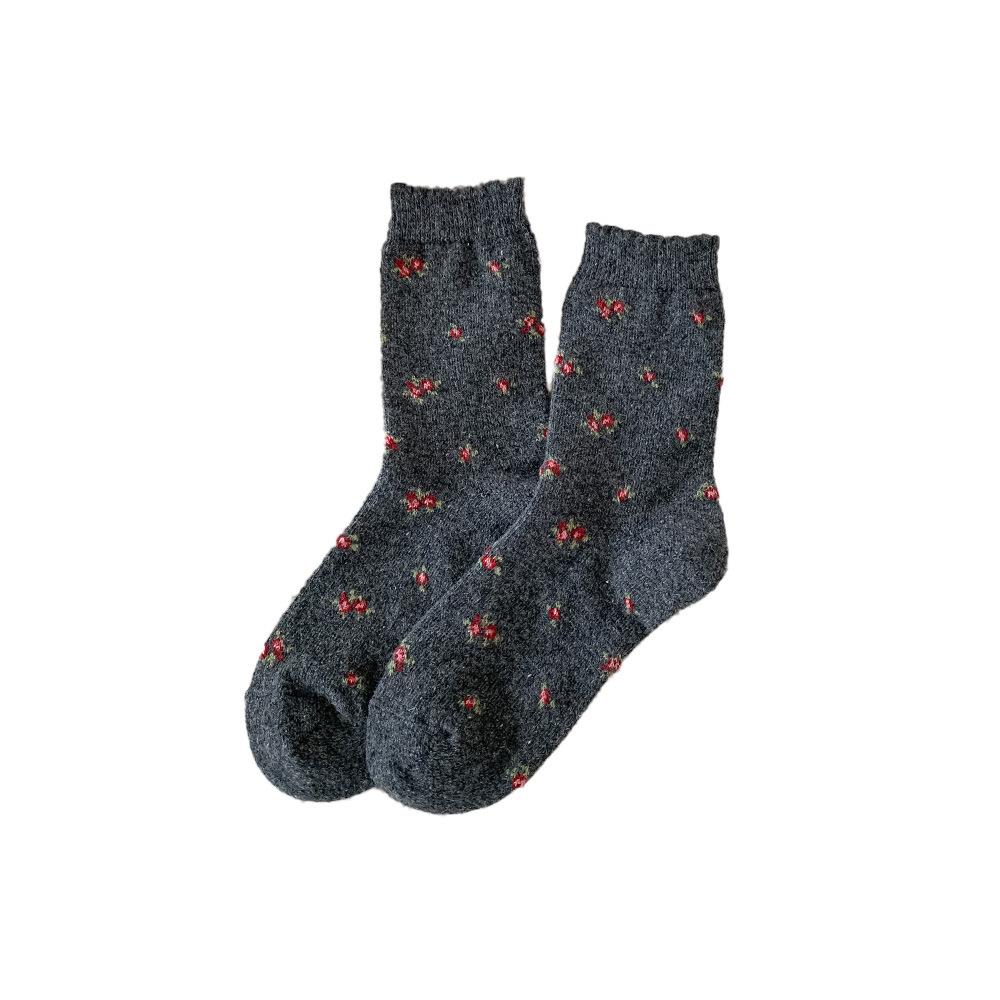 Retro Floral Wool Socks, Pile Socks, Thick and Warm Floral Fringed Socks for Autumn and Winter