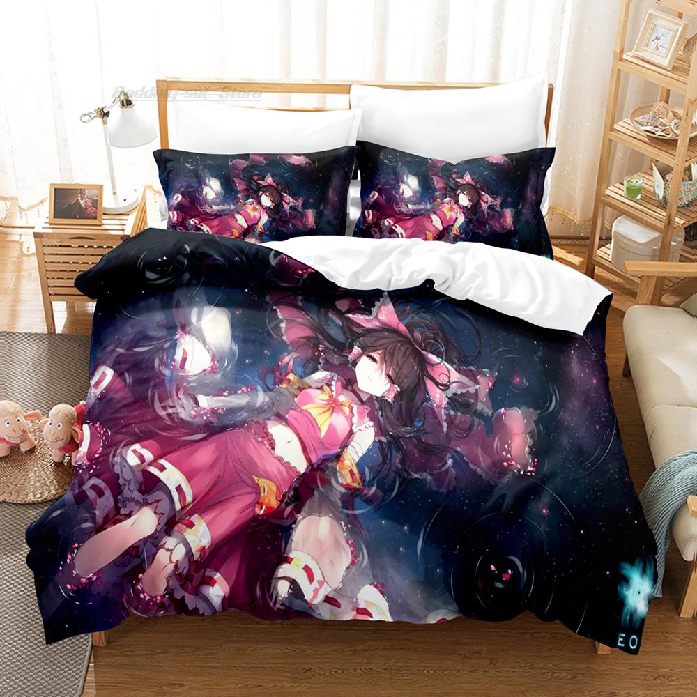 Touhou Project Bedding Set Single Twin Full Queen King Size Bed Set Aldult Kid Bedroom Duvetcover Sets 3D Print Cartoon Kawaii