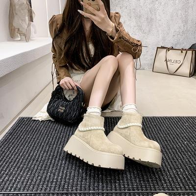 Modedesign Modeplattformklackar Kvinnor Ankelstövlar Håll Värme Höjdökning Korta Stövletter Höst Vinter Damskor Zapatos Mujer